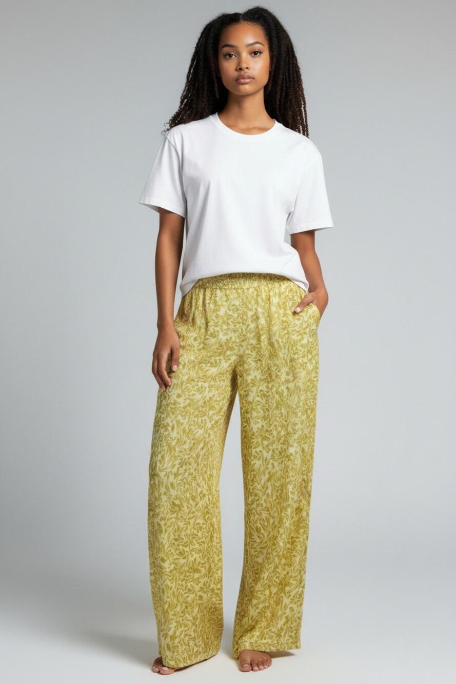 Open Edit S Wide leg pants Dopamine dressing Retro Resort wear Chartreuse